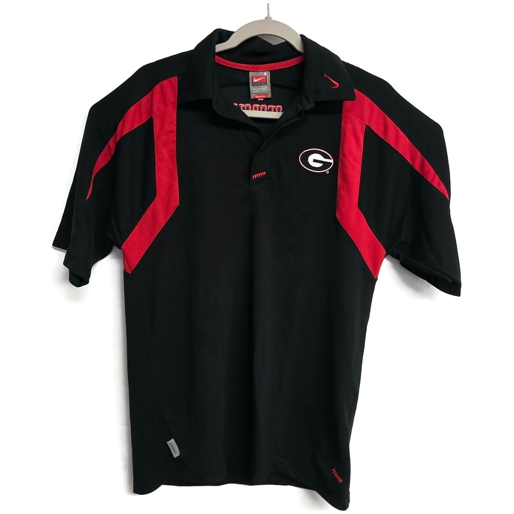 Nike Polo Shirt Mens Small Georgia Bulldogs Black, Red Team Vintage Dri Fit